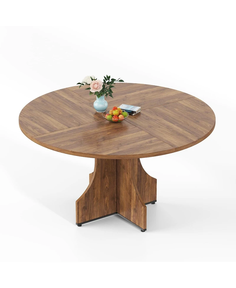 gaomon 47 Inch Round Dining Table for 4-6 People, Wooden Circle Kitchen Table with x-Shaped Stable Pedestal, Space-Saving Mesa Redonda for Dining Room