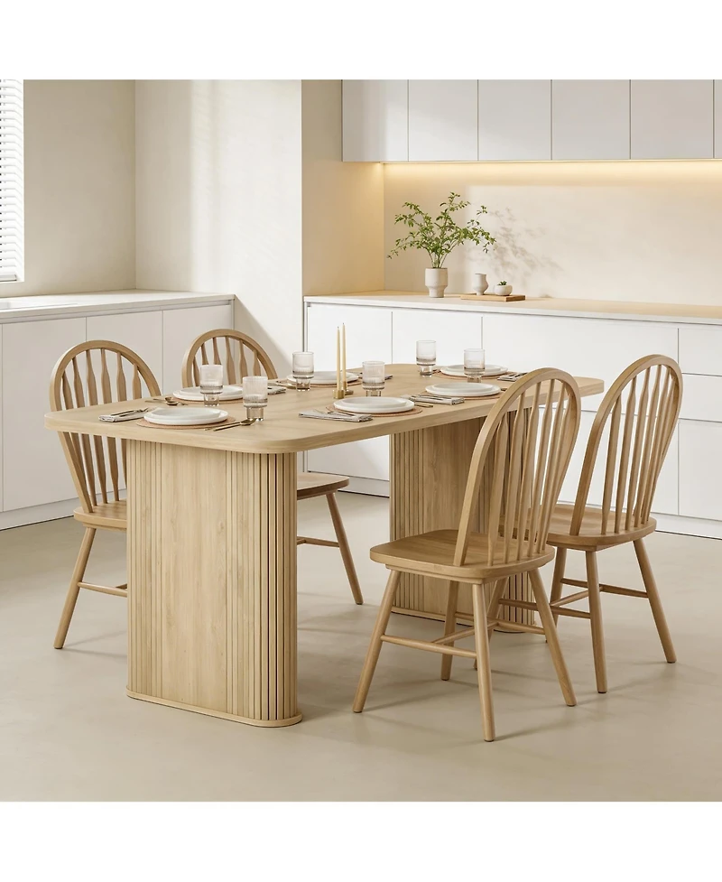 homfan Dining Table for 6-8 People, 62" Modern Table with Large Tabletop and Heavy Duty Pedestal Legs, Rectangular Table for Kitchen, Conference Room