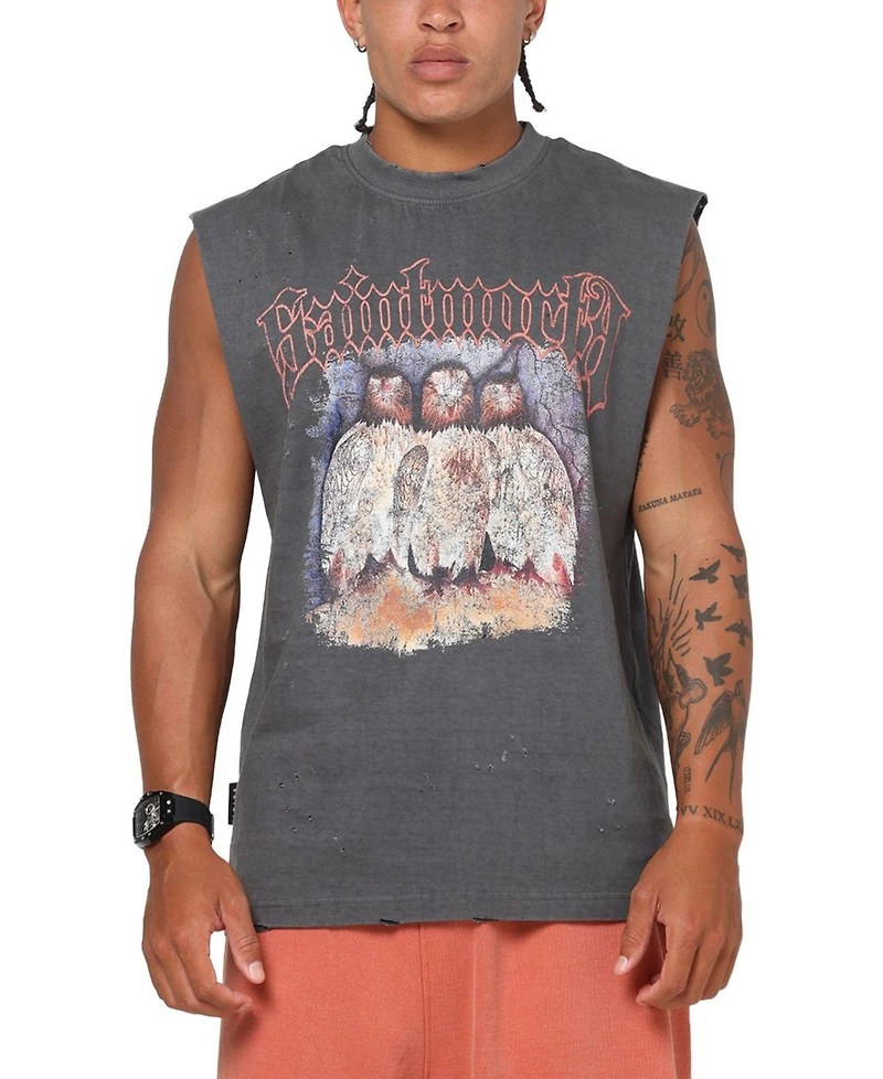 Saint Morta Mens Birds Of Prey Muscle T-Shirt Washed Charcoal