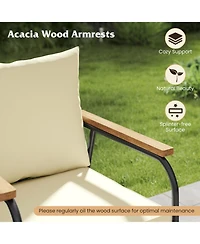 Sugift 4-Piece Wicker Patio Furniture Set with Acacia Wood Armrests