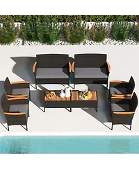 Sugift Patio Wicker Sofa Set with 4 Rattan Chairs 2 Loveseats and 2 Tables