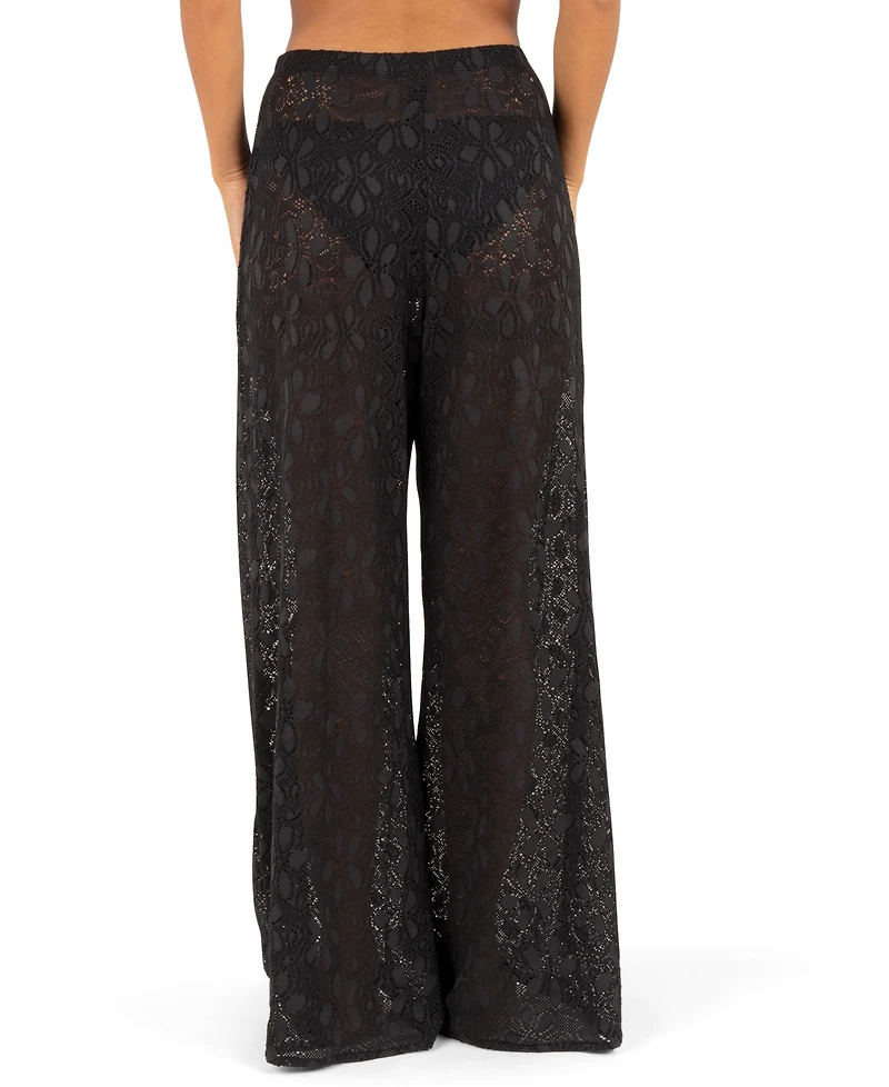 Hurley Women's Pull-On Flower Crochet Beach Cover-Up Pants