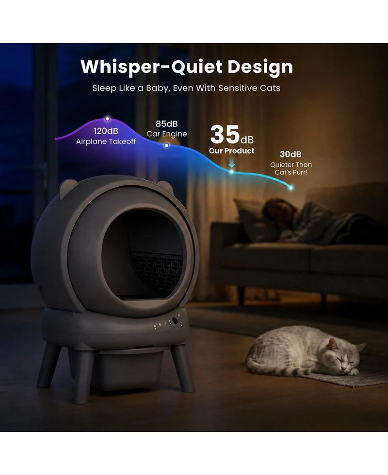 Cumrige Self-Cleaning Cat Litter Box Smart Automatic Litter Box with Cat Litter Mat for Multiple Cats Large Capacity Self-Cleaning Design