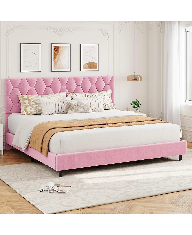 homfan California King Bed Frame, Platform Bed with Adjustable Headboard and No Box Spring Needed for Bedroom