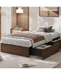 gaomon Wood Platform Bed Frame with 2 Storage Drawers, Wooden Bed Frame Without Headboard, Wood Slat Support, No Box Spring Needed