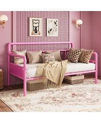 homfan Twin Daybed, Metal Heavy Duty Sofa Bed with Classic Headboard and Steel Slats for Bedroom, Noise-Free
