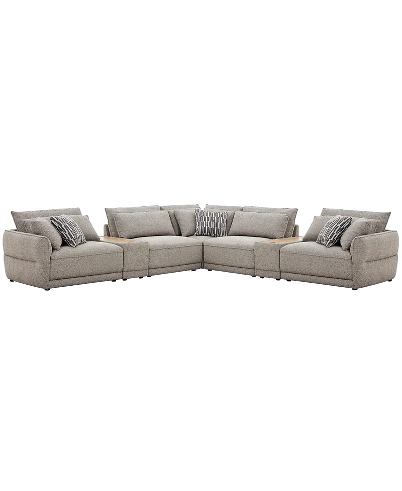Evandro 7-Piece L-Shaped Sectional Sofa Set (Laf Chair. Raf Chair, 2 Armless Corner, Console), Macy's Exclusive