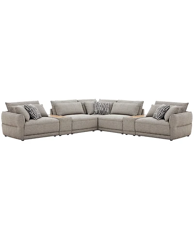 Evandro 7-Piece L-Shaped Sectional Sofa Set (Laf Chair. Raf Chair, 2 Armless Corner, Console), Macy's Exclusive