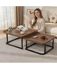 homfan Coffee Table Set of 2, Square Small Tables for Living Room, Bedroom, Balcony, Space Saving Mid Century Modern Nesting