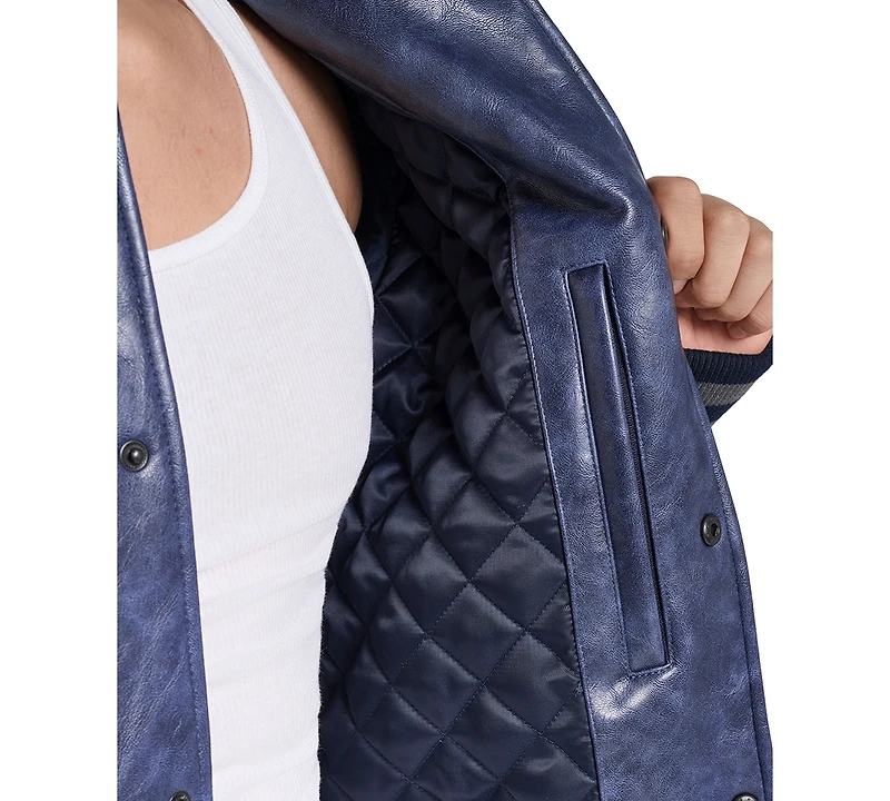 Champion Men's Faux Leather Varsity Full-Zip Jacket