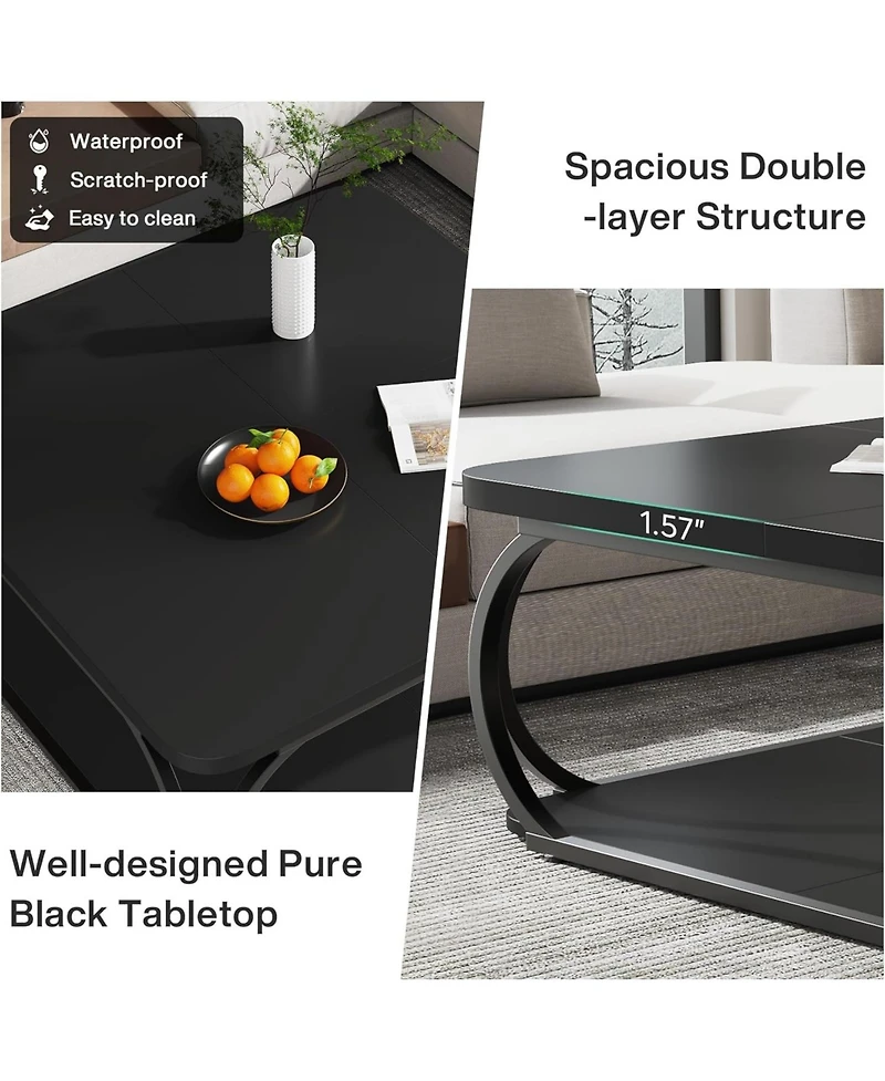 Tribesigns Coffee Table with Open Storage Shelf for Living Room, 39 Inch Large Wood Center Square Low Tables 2 Tier Farmhouse Tea w