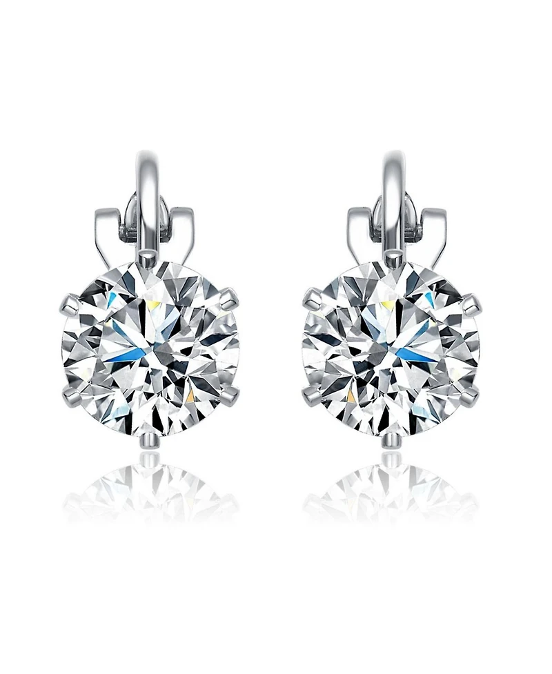 Sterling Silver 14k Gold Plated Cubic Zirconia Solitaire Drop Stud Earrings