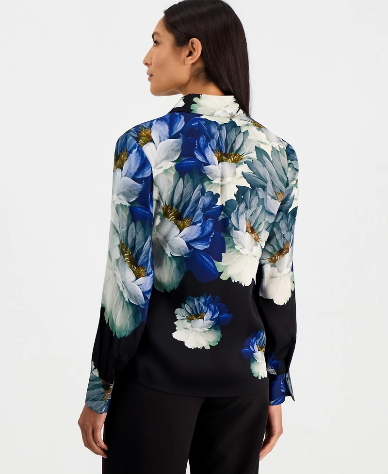 Elie Tahari Women's Madeline Long-Sleeve Silk-Blend Floral-Print Blouse