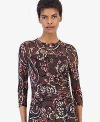 Anne Klein Women's Paisley-Print Side-Ruched Midi Dress