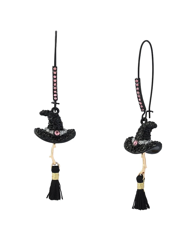 Betsey Johnson Faux-Stone Pretty Spooky Witchy Hat Broomstick Dangle Earrings