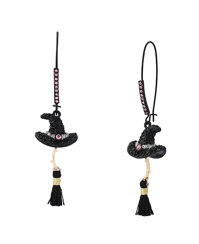 Betsey Johnson Faux-Stone Pretty Spooky Witchy Hat Broomstick Dangle Earrings