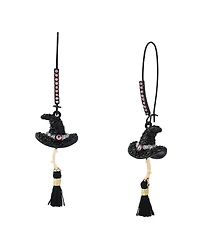 Betsey Johnson Faux-Stone Pretty Spooky Witchy Hat Broomstick Dangle Earrings