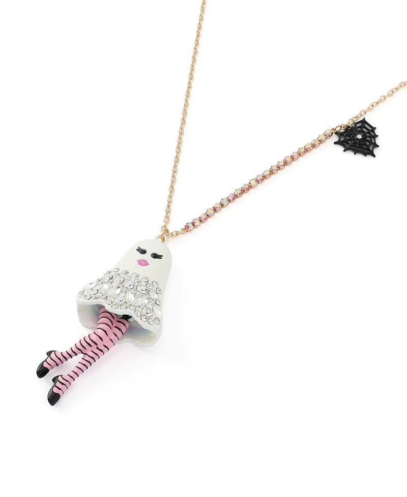 Betsey Johnson Faux-Stone Halloween Girly Ghost Pendant Necklace