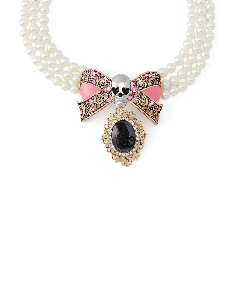 Betsey Johnson Faux-Stone Pretty Spooky Cat Imitation Pearl Torsade Necklace