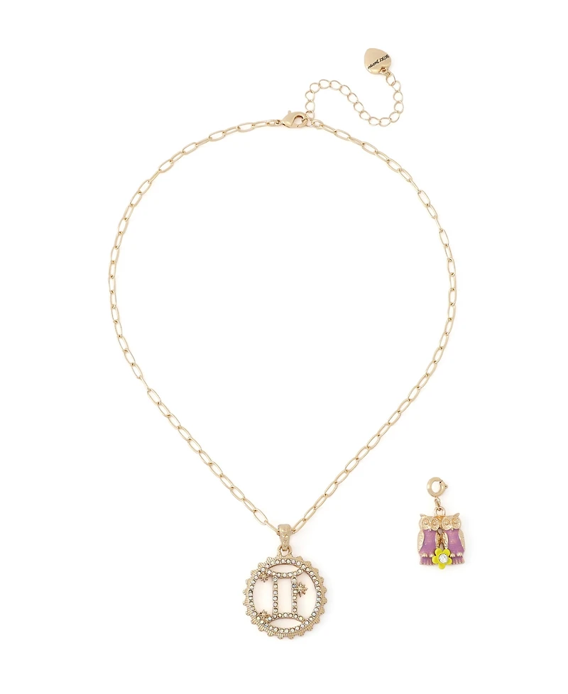 Betsey Johnson Faux-Stone Gemini Celestial Pendant Necklace Charm Zodiac Set