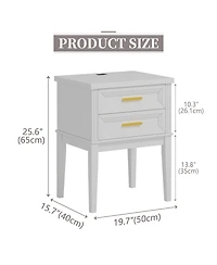 Vlsrka 25.6" H Nightstand with 2 Drawers and Charging Station, Modern Led Bedside Table