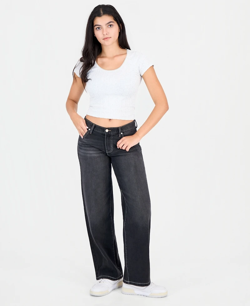 Celebrity Pink Juniors' Dark-Wash Mid-Rise Straight-Leg Denim Jeans