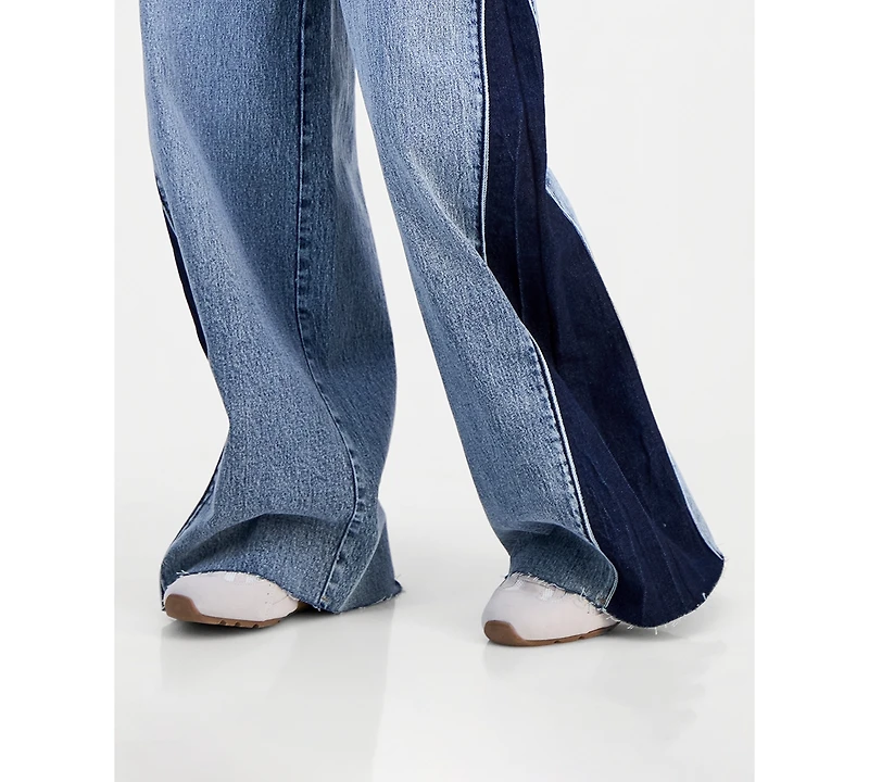 Celebrity Pink Juniors' Mid Rise Contrast Panel Wide-Leg Jeans