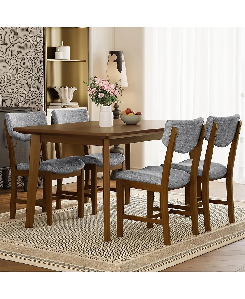 Streamdale Furniture 5-Piece Dining Set - Solid Wood Table 4 Upholstered Chairs