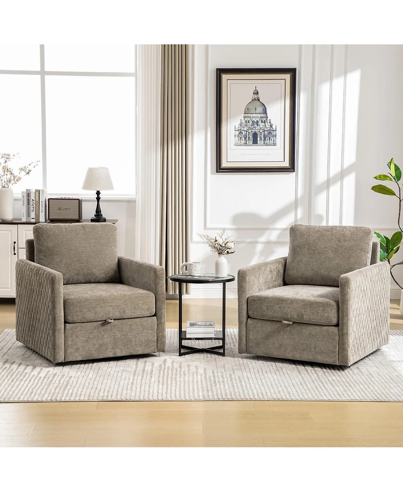 Streamdale Furniture 360° Swivel Armchair with Storage and Tufted Armrests