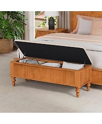 Streamdale Furniture 50.8" Multi-Functional Storage Ottoman Bench with Linen Seat & Rubberwood Base