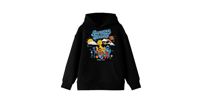 Sesame Street Boys Vintage 2022 Character Group Shot Long Sleeve Youth Black Hooded