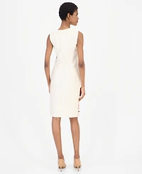 Anne Klein Women's Printed Scuba Sleeveless Floral Crewneck Dress