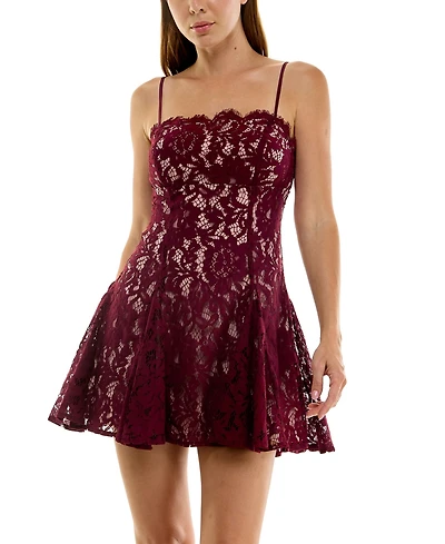 Row A Juniors' Sleeveless Lace Fit & Flare Dress
