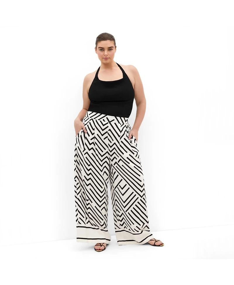 City Chic Women's Plus Linear Border Print Wide Leg Pant