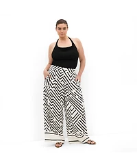 City Chic Women's Plus Linear Border Print Wide Leg Pant