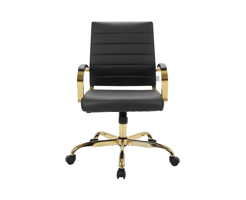 LeisureMod (Set of ) Benmar Modern Leather Office Desk Chair with Gold Frame Finish and Swivel Home