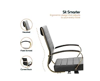 LeisureMod 30 Pcs Benmar Swivel Ergonomic Leather Office Chair with Gold Accents and Adjustable Height for Home