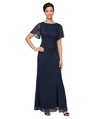 Sl Fashions Women's Round-Neck Flutter-Sleeve Gown