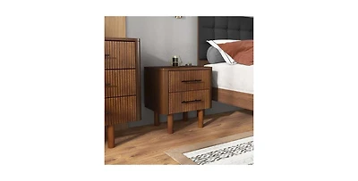 Lucky One Mid Century Solid Wood Walnut Nightstand with 2-Drawer