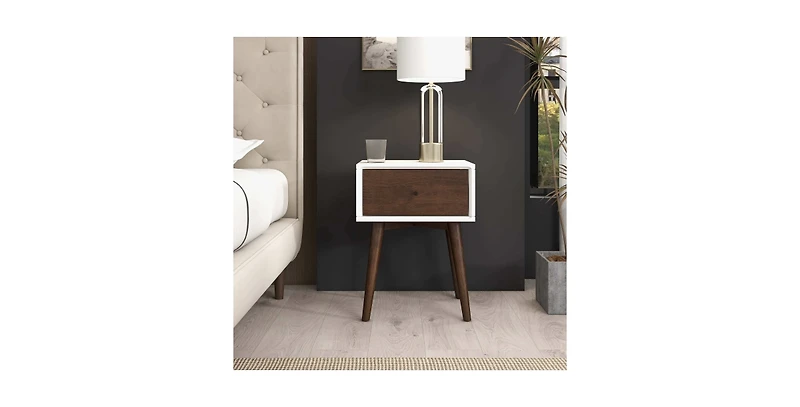 Lucky One 22.5" Width Assembled Mid Century Nightstand 1-Drawer Solid Wood