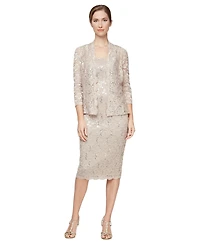 Sl Fashions 2-Pc. Lace Jacket & Midi Dress Set