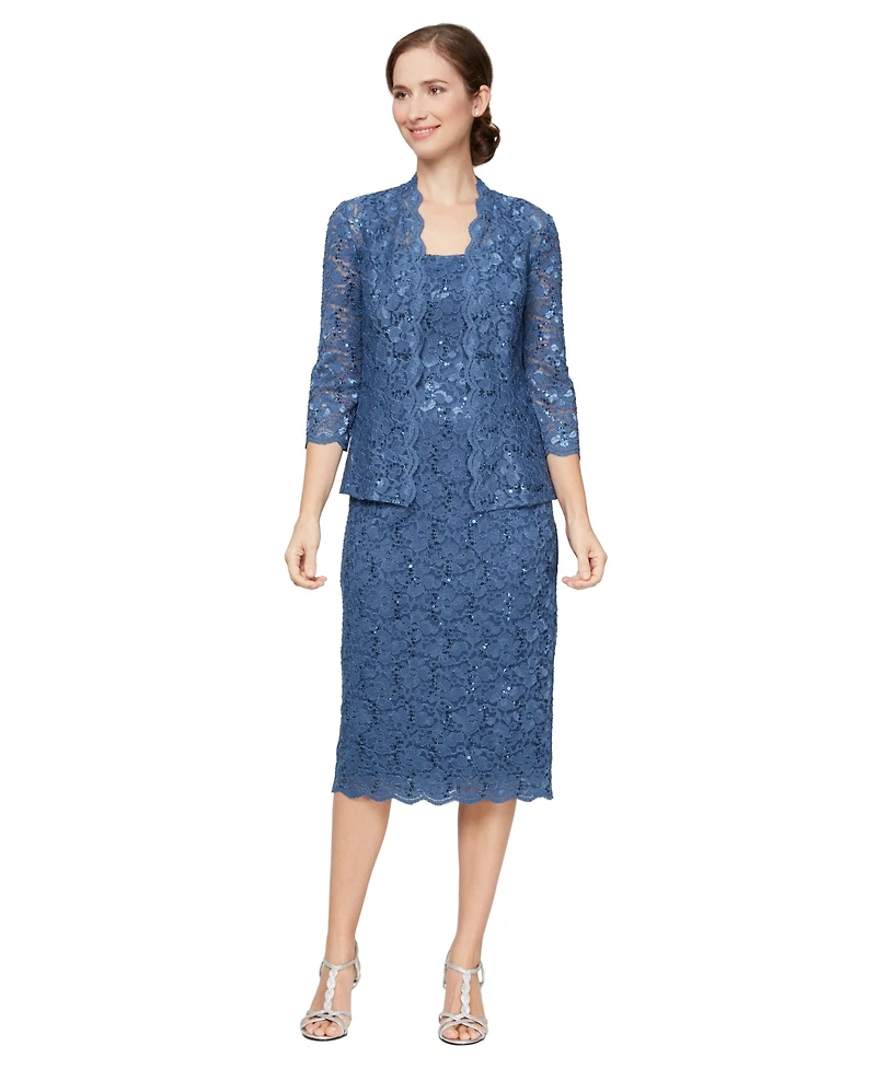 Sl Fashions 2-Pc. Lace Jacket & Midi Dress Set