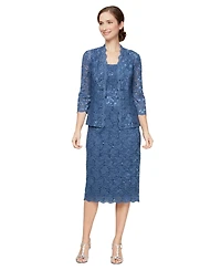 Sl Fashions 2-Pc. Lace Jacket & Midi Dress Set
