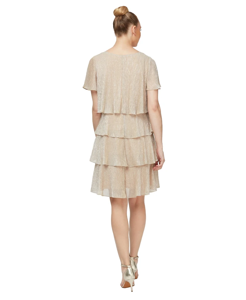 Sl Fashions Tiered Shimmer Shift Dress