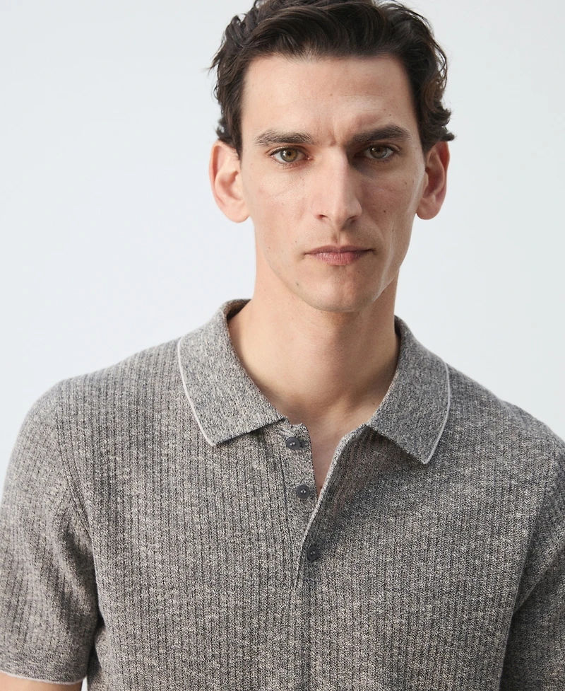 Mango Men's Ribbed Linen-Cotton-Blend Polo Shirt