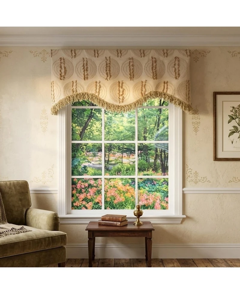 Rlf Home Shaggy Trimmed Cornice Window Valance 100% Cotton Lined Rod Pocket