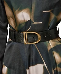 Donna Karan New York Women's Long-Sleeve Printed Charmeuse A-Line Dress With Belt