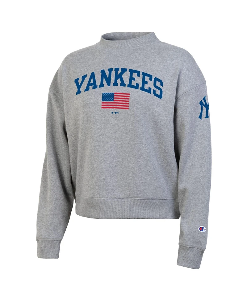 Champion Women's Heather Gray New York Yankees Americana Triumph Fleece Tri-Blend Sweatshirt