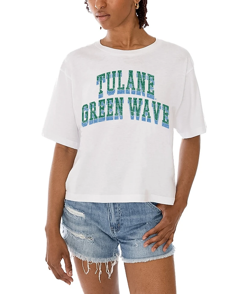 Gameday Couture Women's White Tulane Green Wave Claim To Fame Boxy Cropped T-Shirt