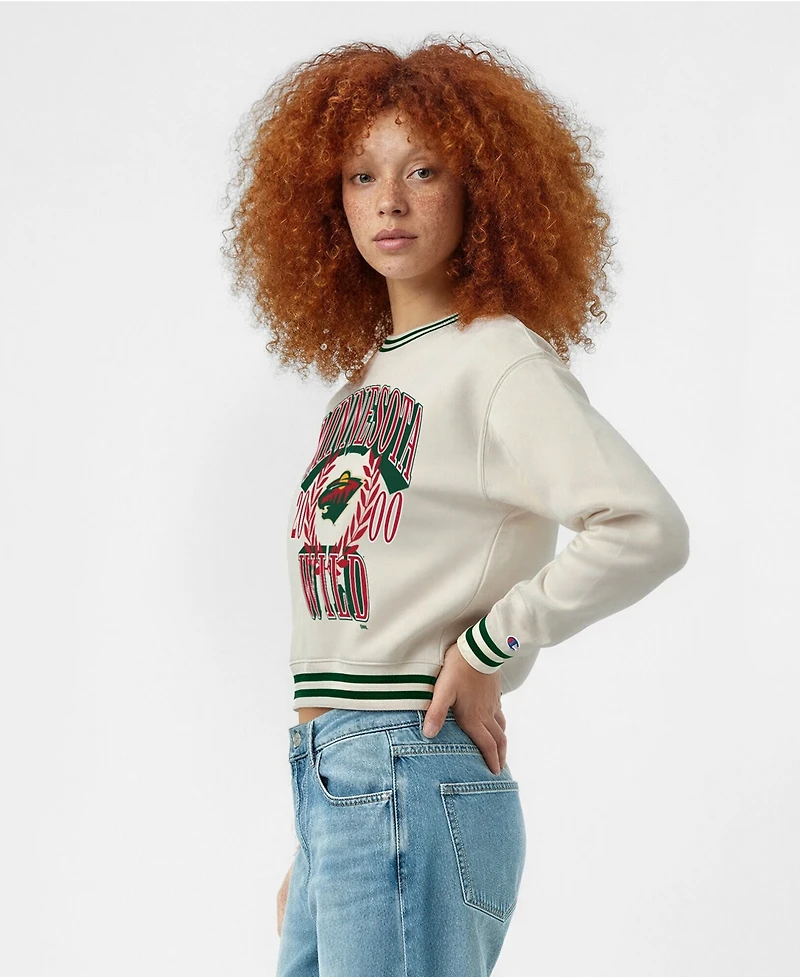 Champion Women's Cream Minnesota Wild Bold Laurels Reverse Weave Yarn Crewneck Sweatshirt